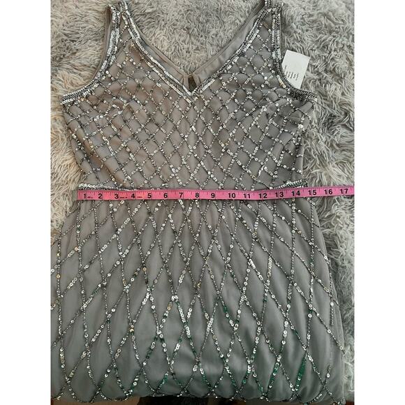 Adrianna Papell Platinum Size 10 Silver Beaded Tulle Bridesmaids Dress Formal - Picture 15 of 16